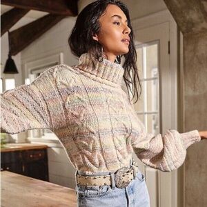 Free People Popsicle Marled Turtleneck Crop Sweater